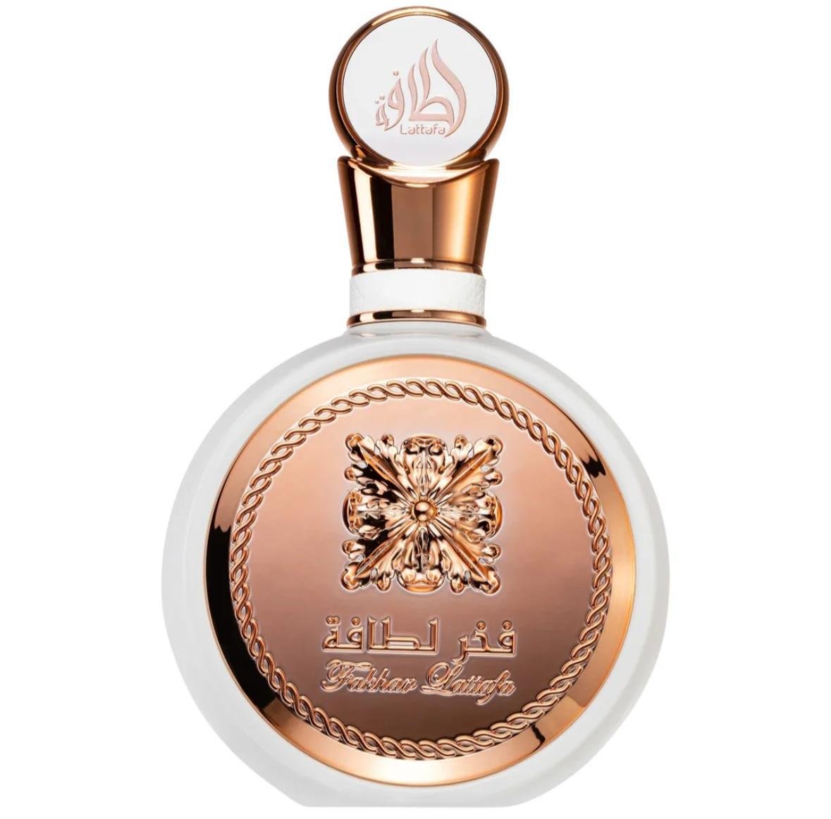 Frasco e caixa do perfume Fakhar Rose